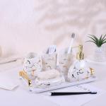 Gold Marble Bathroom Accessories Set – 6 Pieces