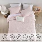 Pink Ruffled Queen Quilt Set with Pillow Shams