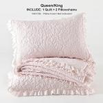 Pink Ruffled Queen Quilt Set with Pillow Shams