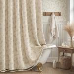 Floral Vintage Linen Shower Curtain with Tassels