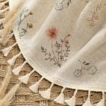 Floral Vintage Linen Shower Curtain with Tassels