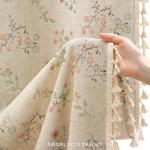 Floral Vintage Linen Shower Curtain with Tassels