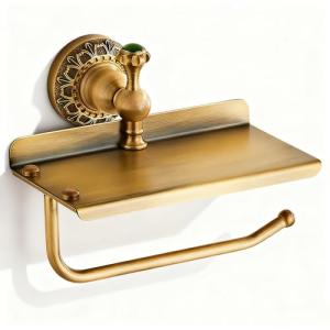 Vintage Wall-Mounted Toilet Paper Holder with Shelf