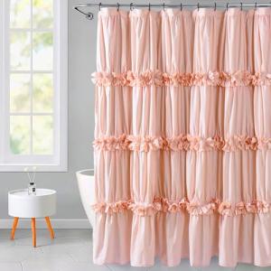 Peach Ruffle Shower Curtain with Vintage Bow Tie
