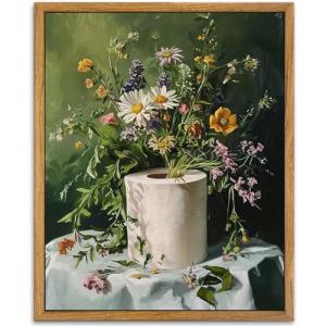 Funny Bathroom Wall Art with Vintage Floral Touch