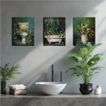 Set of 3 Vintage Floral Bathroom Wall Art