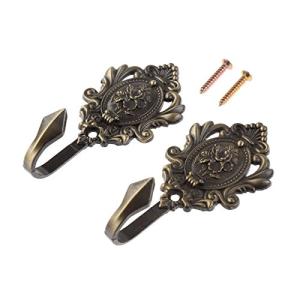 Vintage Bronze Rose Pattern Wall Hooks - 2 Pack