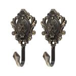 Vintage Bronze Rose Pattern Wall Hooks - 2 Pack