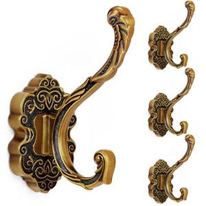 Vintage Gold Coat Hooks – Set of 4