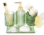 Green Glass Bathroom Accessory Set - 4 Pieces