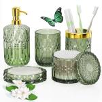 Green Glass Bathroom Accessories Set - 5 Pieces