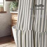 Farmhouse Ruffle Hem Shower Curtain, Cream-Black Stripe