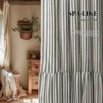 Farmhouse Ruffle Hem Shower Curtain, Cream-Black Stripe