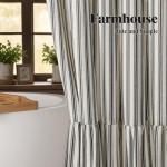 Farmhouse Ruffle Hem Shower Curtain, Cream-Black Stripe