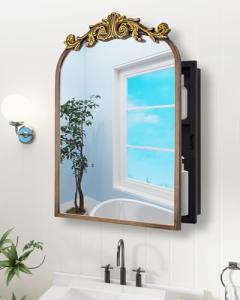 Vintage Arched Bathroom Cabinet with Mirror and Decor