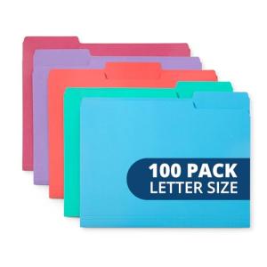 100 Pack Colorful Letter Size File Folders