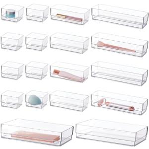 Clear 18-Piece Stackable Drawer Organizer Set