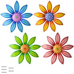 Colorful Metal Flower Wall Decor Set, 4 Pack