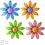 Colorful Metal Flower Wall Decor Set, 4 Pack