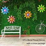 Colorful Metal Flower Wall Decor Set, 4 Pack