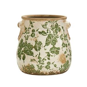 Tuscan Green Scroll 6.5in Ceramic Planter