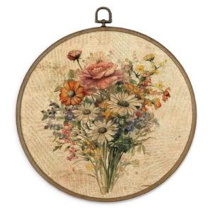 Vintage Floral Wall Art Decor - 10x10 Inch