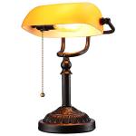 Vintage Bankers Desk Lamp with Amber Glass Shade