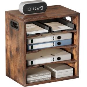 Vintage Wood File Organizer with Adjustable Shelves