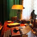 Vintage Bankers Desk Lamp with Amber Glass Shade