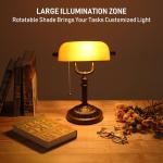 Vintage Bankers Desk Lamp with Amber Glass Shade