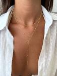 Gold Lariat Y Necklace with Beaded Drop Pendant