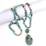 Trendy Boho Turquoise Beaded Long Pendant Necklace