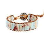Boho Agalmatolite Beaded Leather Wrap Bracelet