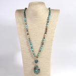 Trendy Boho Turquoise Beaded Long Pendant Necklace