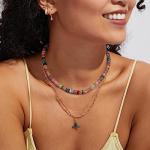 Boho Beaded Choker Necklace with Gemstones and Pearls