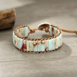Boho Agalmatolite Beaded Leather Wrap Bracelet