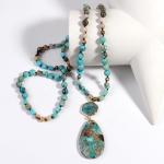 Trendy Boho Turquoise Beaded Long Pendant Necklace