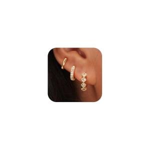 Trendy Gold Hoop Earrings Set with Zirconia