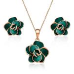 EVEVIC Green Rose Necklace and Earring Set