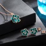 EVEVIC Green Rose Necklace and Earring Set