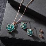 EVEVIC Green Rose Necklace and Earring Set