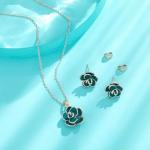 EVEVIC Green Rose Necklace and Earring Set