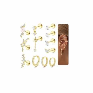 Hypoallergenic 16 Gauge Gold Cartilage Earring Set