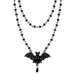 Gothic Bat Necklace with Black Crystal Chain