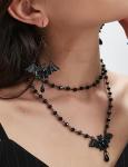 Gothic Bat Necklace with Black Crystal Chain