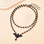 Gothic Bat Necklace with Black Crystal Chain