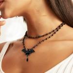 Gothic Bat Necklace with Black Crystal Chain