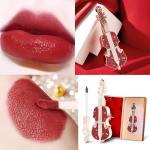 Velvety Red Matte Lipstick with Violin Design