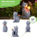 Solar Cat Garden Statue with Butterfly Decor