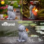 Solar Cat Garden Statue with Butterfly Decor